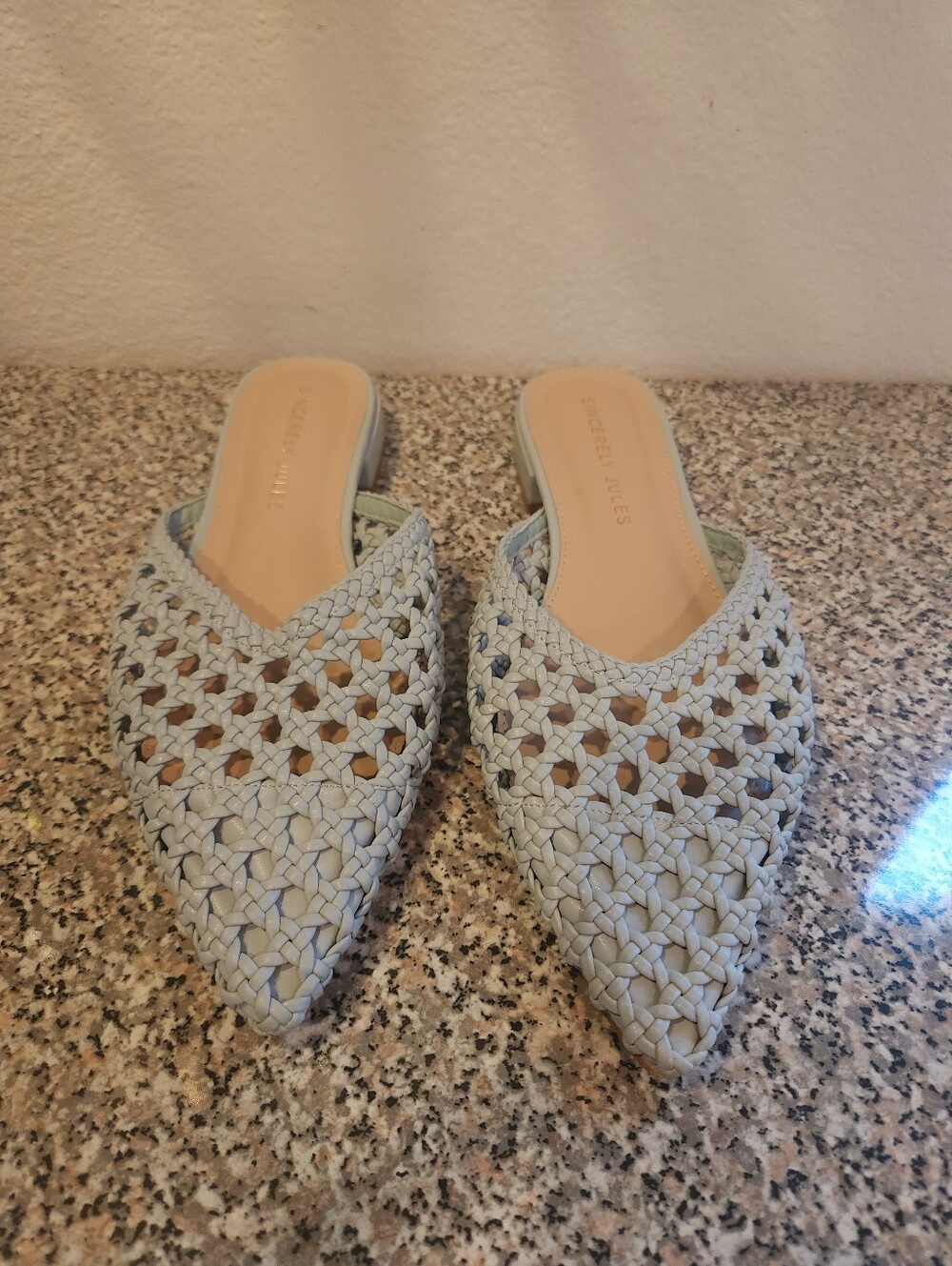 Woven Pointed-Toe Slide - Pale Blue